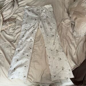 Floral Beaded White Flared Pants